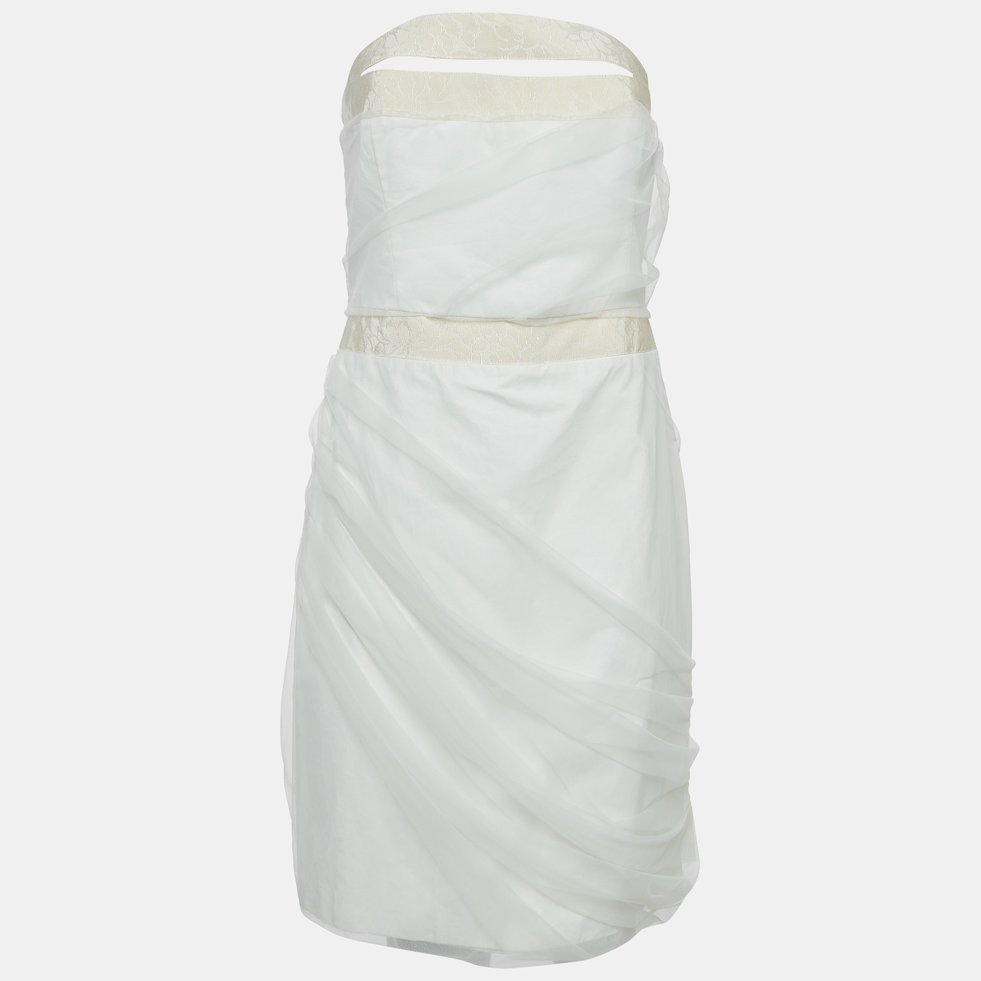 

Emporio Armani Off White Tulle Ruched Halter Neck Mini Dress S
