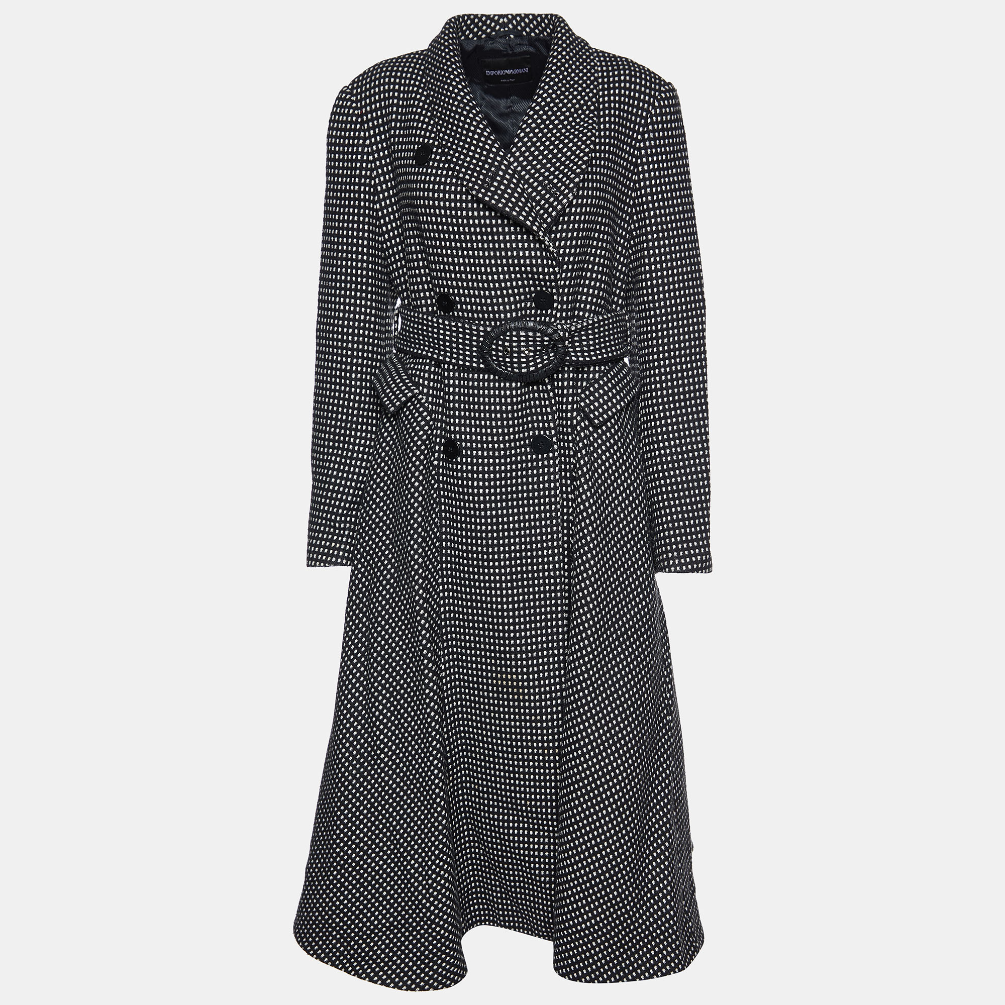 

Emporio Armani Monochrome Wool Blend Belted Coat L, Black