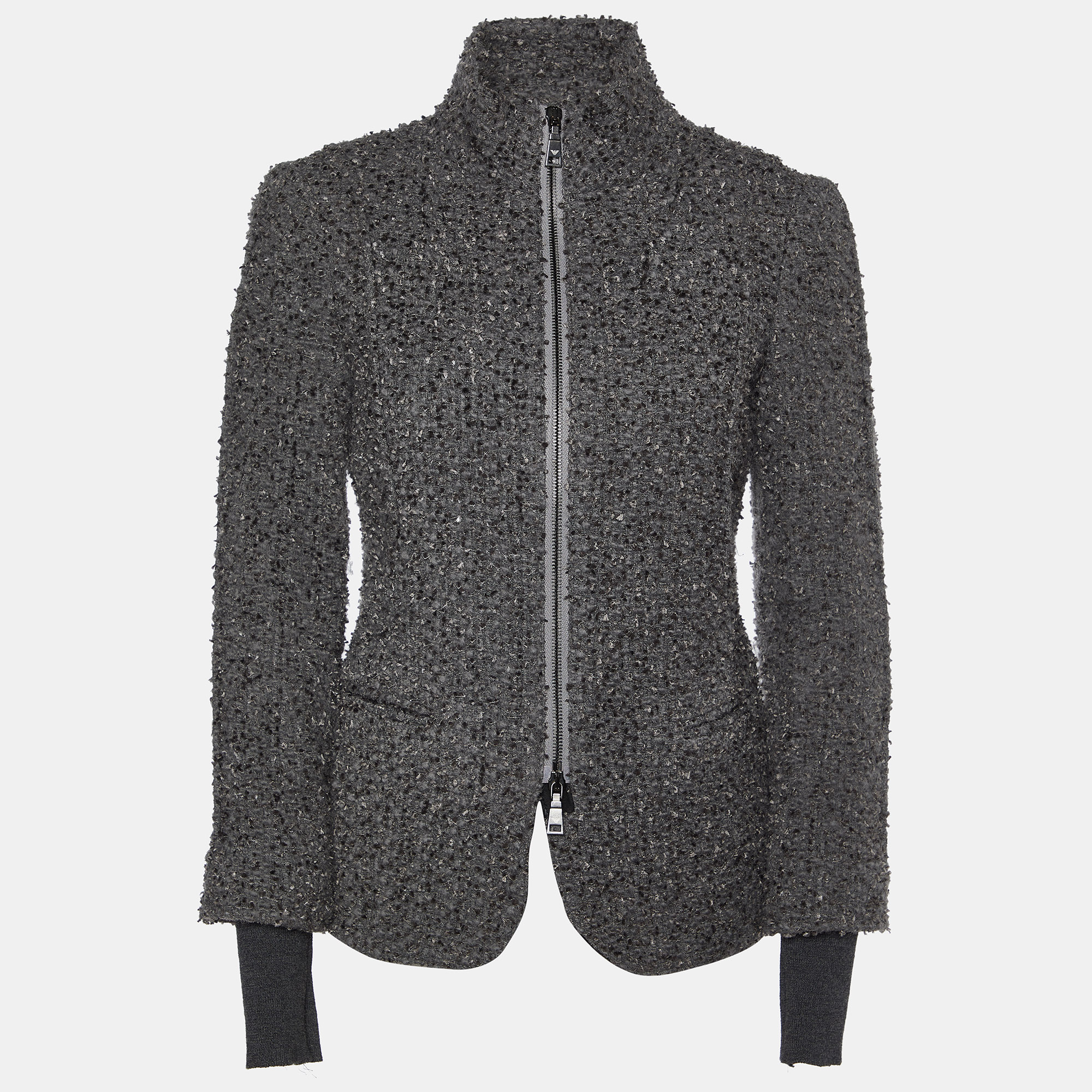 

Emporio Armani Grey Boucle Wool Zip Up Jacket S