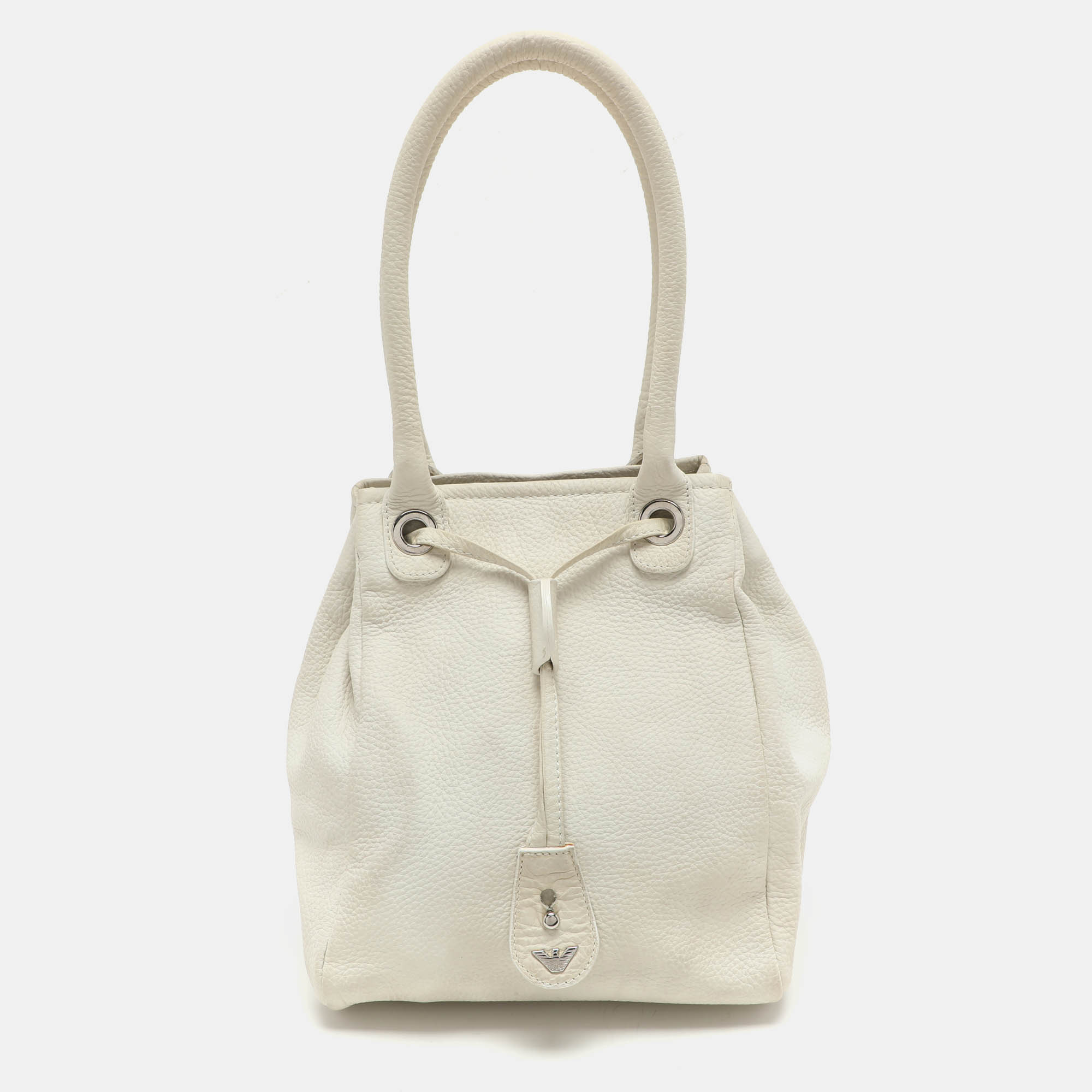 

Emporio Armani Cream Leather Drawstring Tote