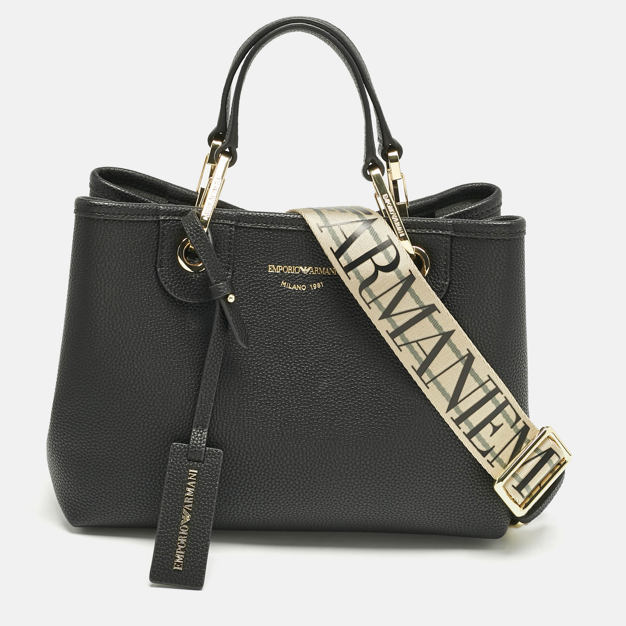 

Emporio Armani Black Leather Small MyEA Shopper Tote
