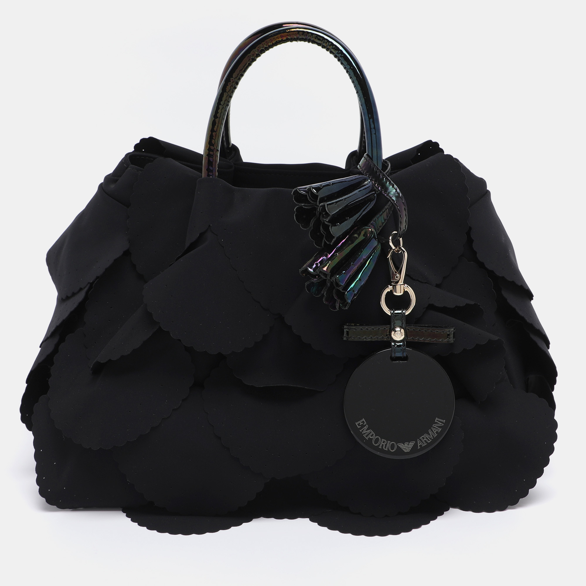 

Emporio Armani Black Scalloped Applique Fabric Tote