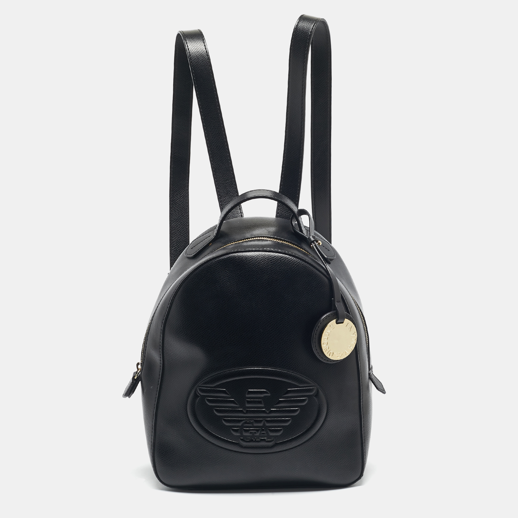 

Emporio Armani Black Faux Leather  Logo Backpack