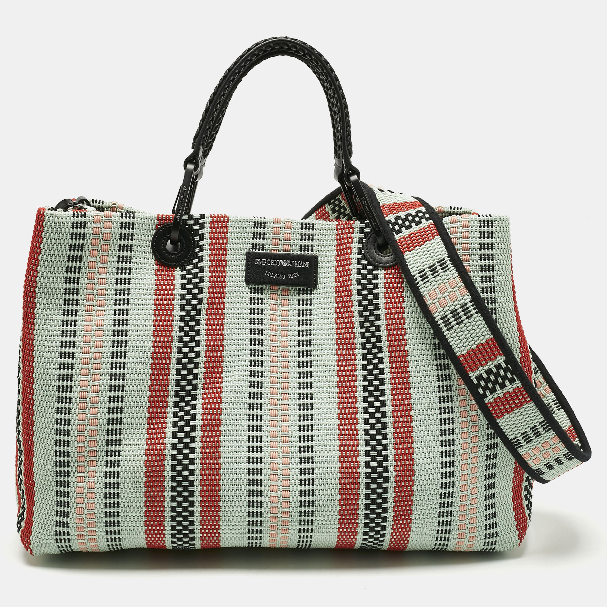 Pre-owned Emporio Armani Multicolor Fabric And Leather Myea Basketweave Tote