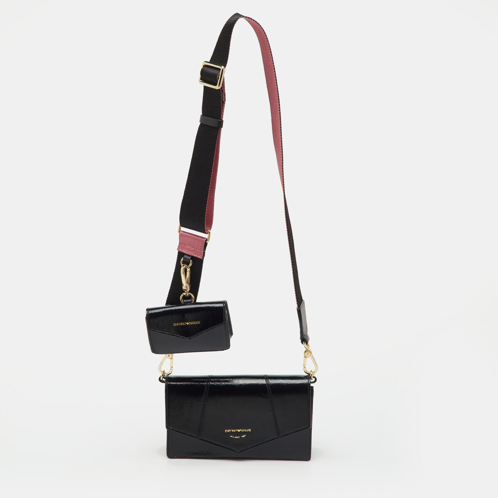 

Emporio Armani Black Patent Leather Envelope Flap Crossbody Bag