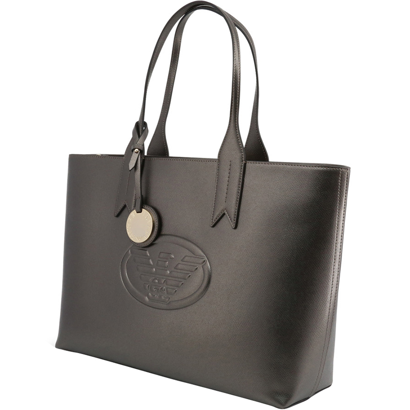 

Emporio Armani Metallic Brown Faux Leather Shopping Tote, Grey