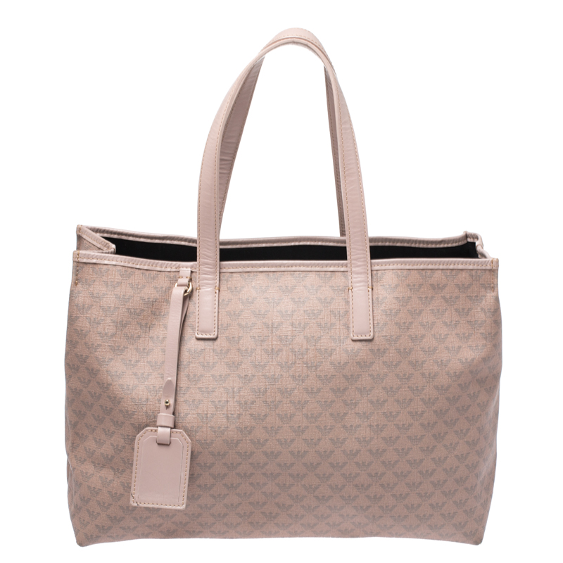 Pre Owned Emporio Armani Beige Monogram Coated Canvas Tote