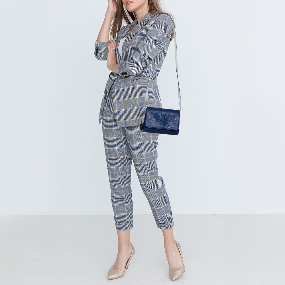 

Emporio Armani Blue Leather Flap Crossbody Bag