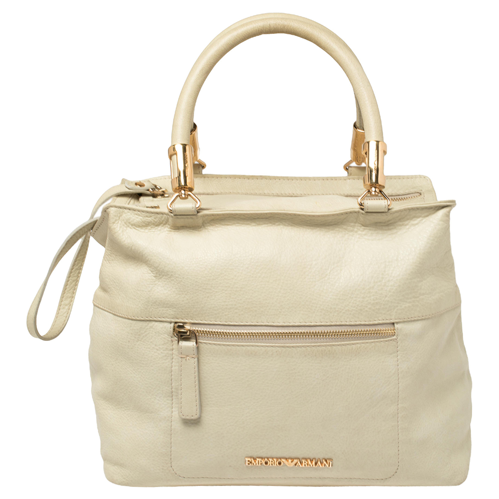 Pre-owned Emporio Armani Pale Green Leather Double Zip Tote