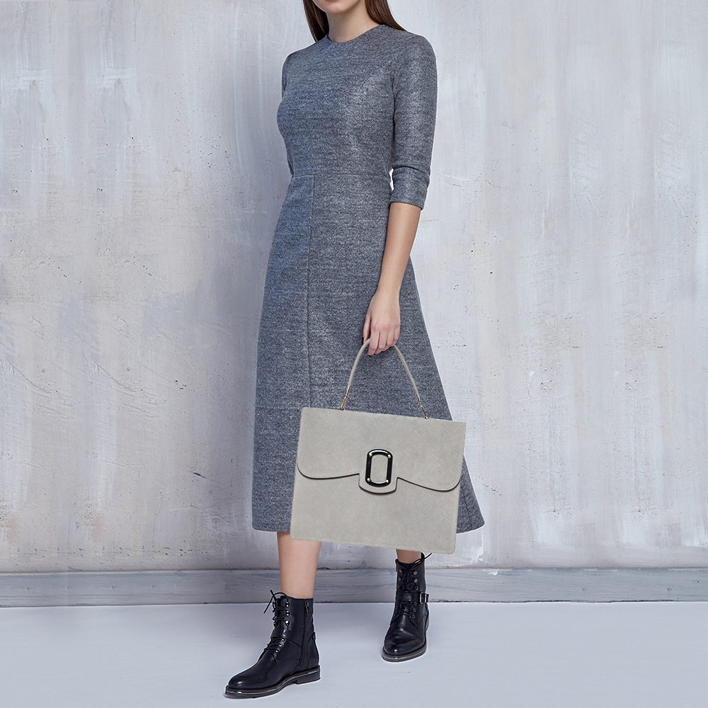 

Emporio Armani Grey Nubuck Leather Flap Top Handle Bag