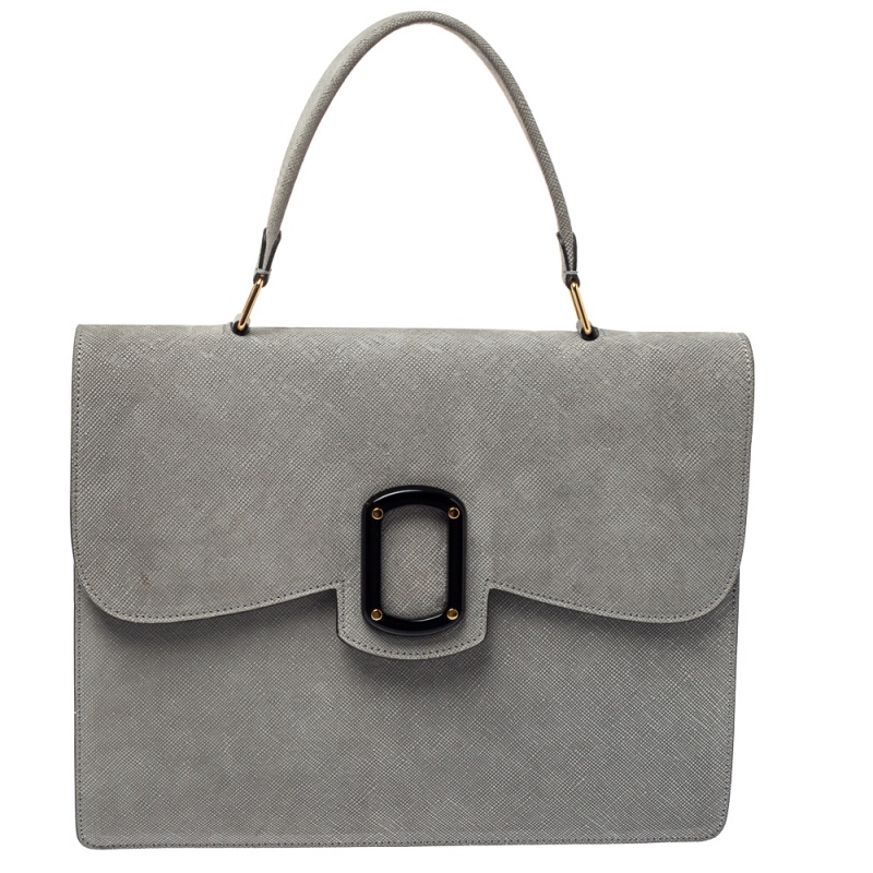 Pre-owned Emporio Armani Grey Nubuck Leather Flap Top Handle Bag