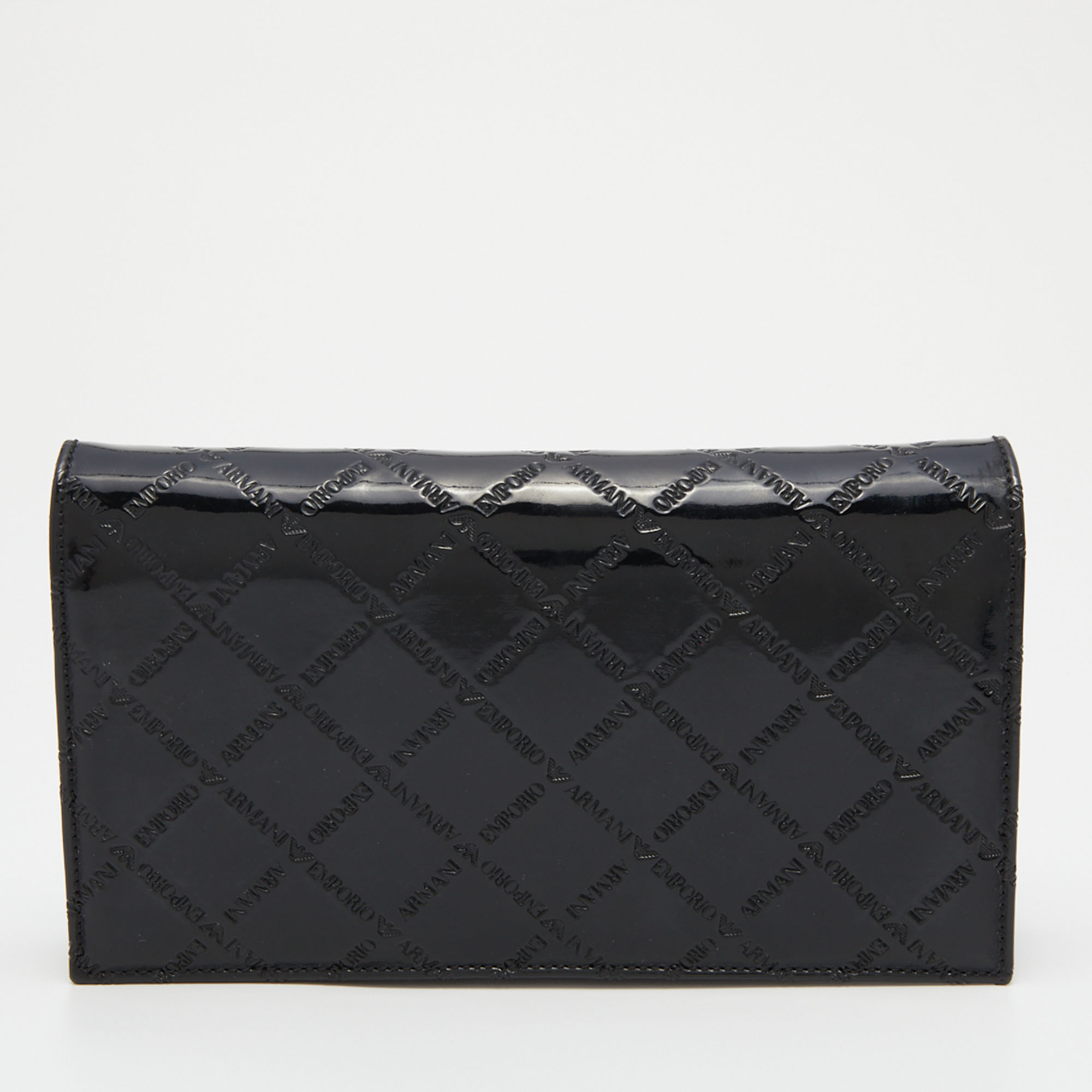 Pre-owned Emporio Armani Black Embossed Patent Leather Continental Wallet