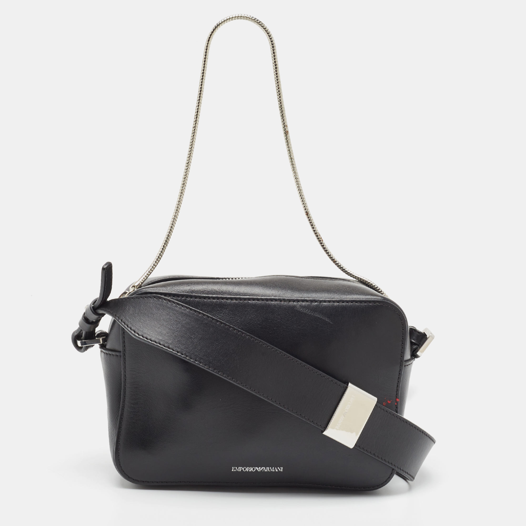 Pre-owned Emporio Armani Black Leather Camera Bag