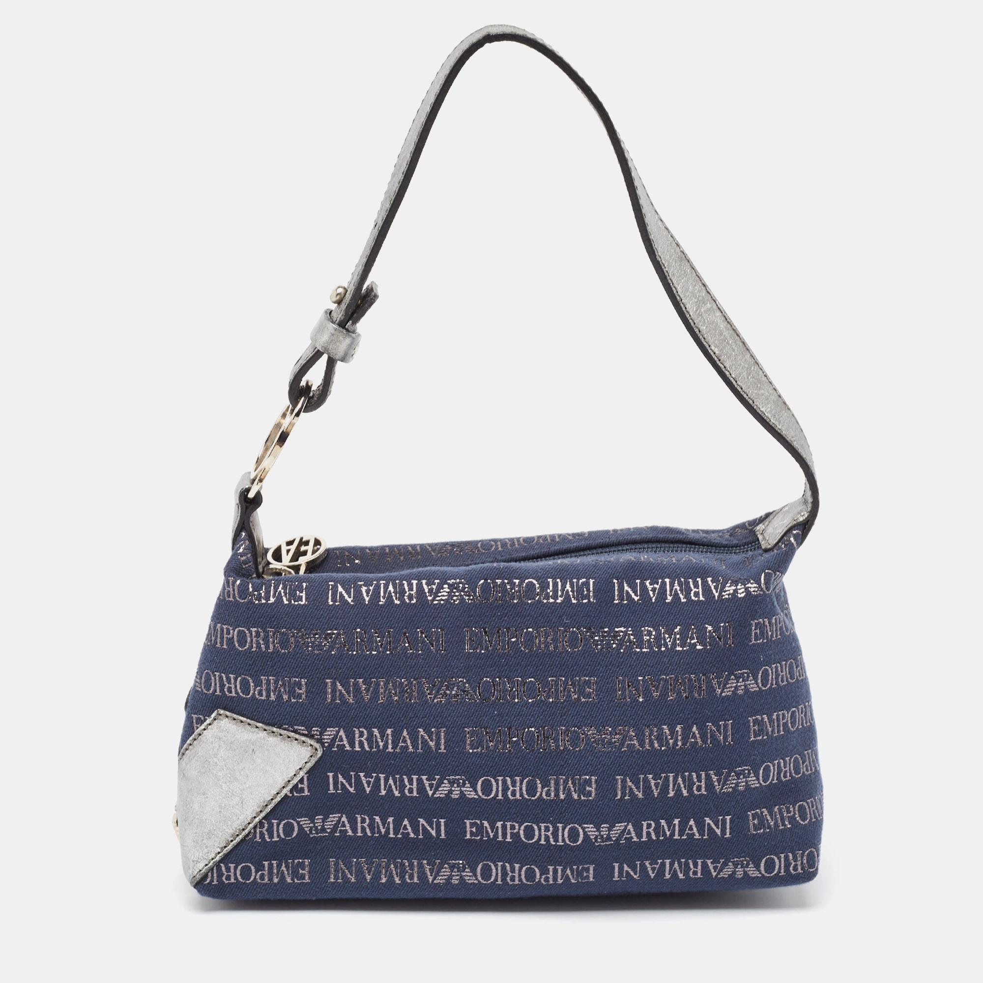 

Emporio Armani Blue/Grey Signature Fabric and Leather Bag