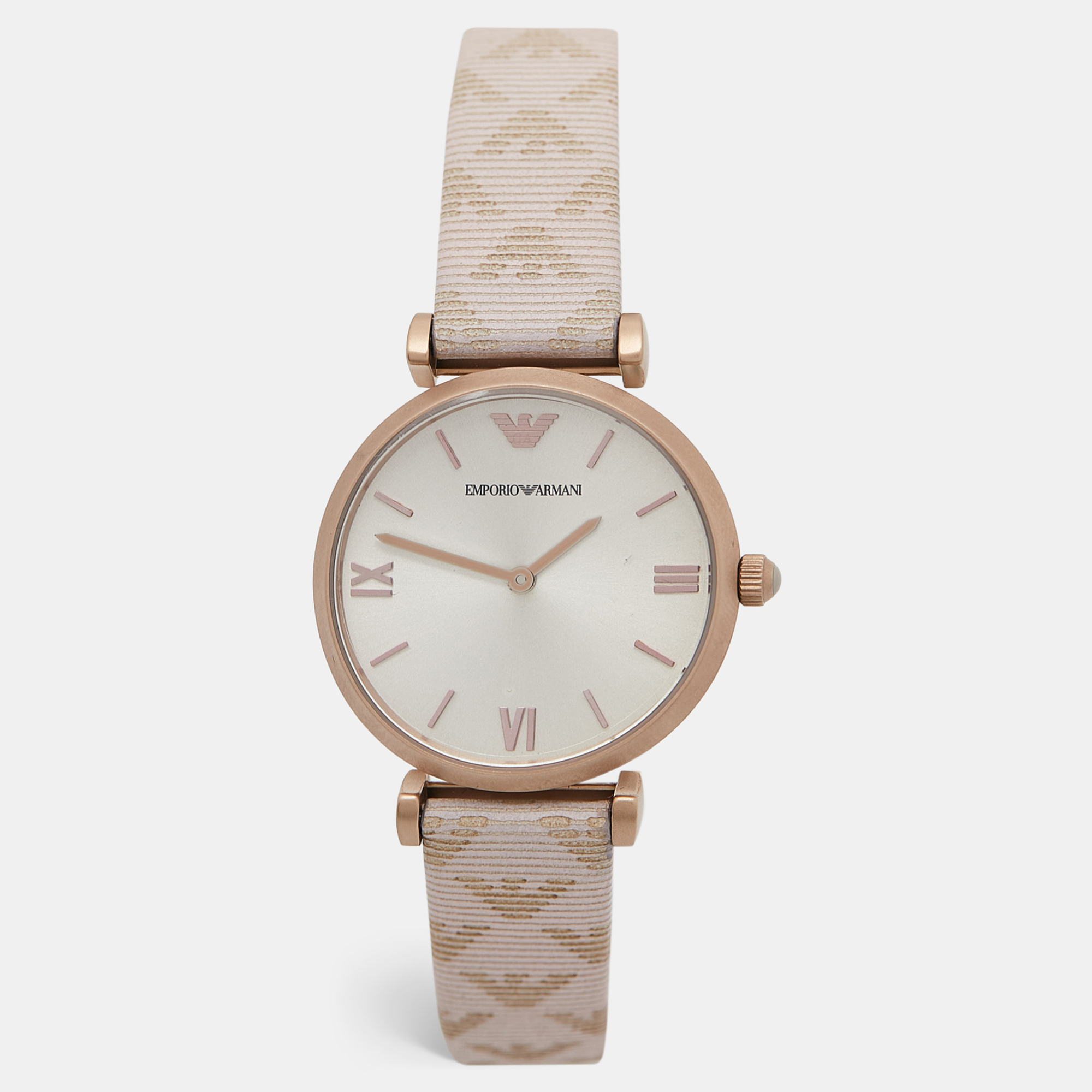 

Emporio Armani Silver Rose Gold Plated Stainless Steel Leather AR-11126 Women's Wristwatch, Beige