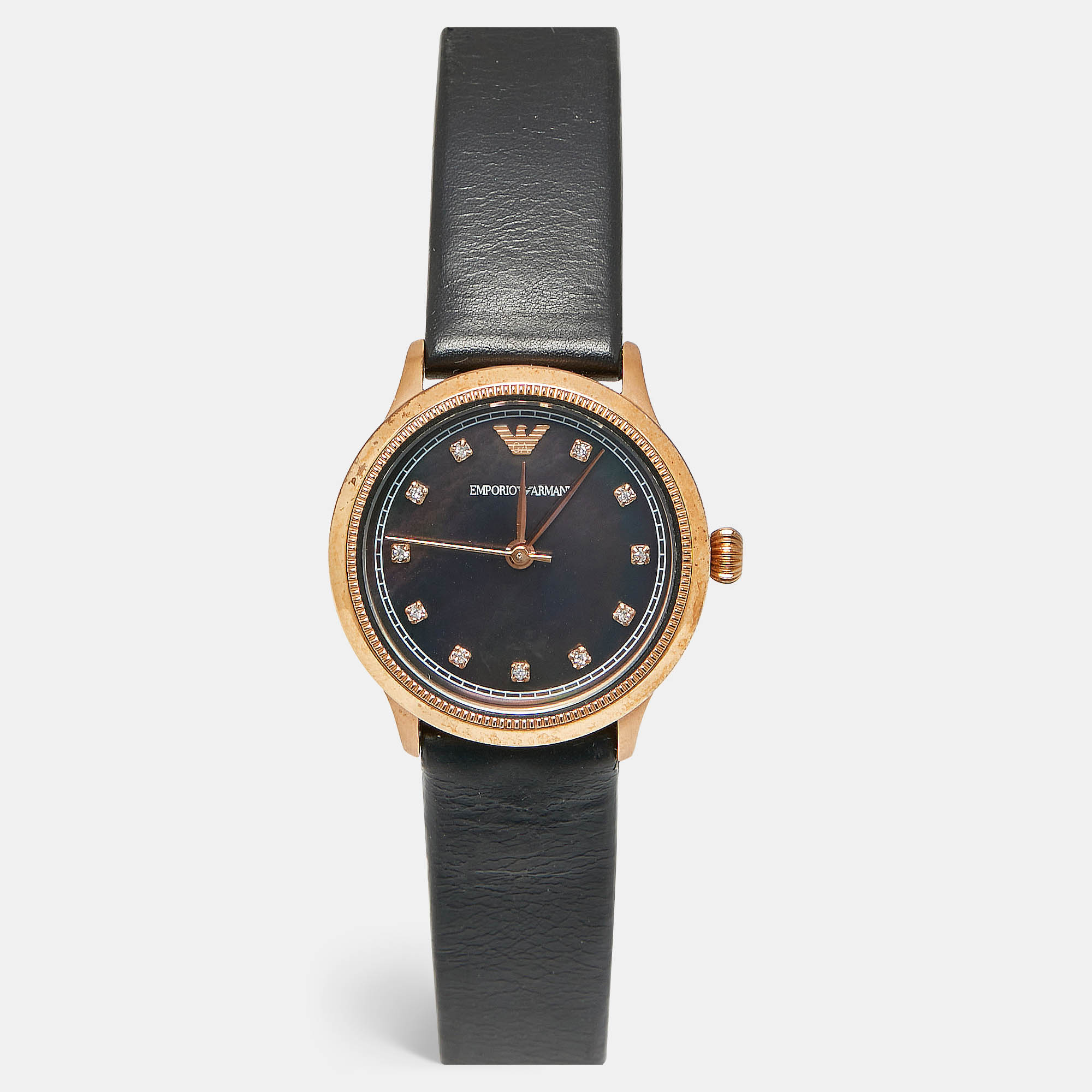 

Emporio Armani Black Mother Of Pearl Rose Gold Tone Stainless Steel Leather Classic AR1802 Women's Wristwatch