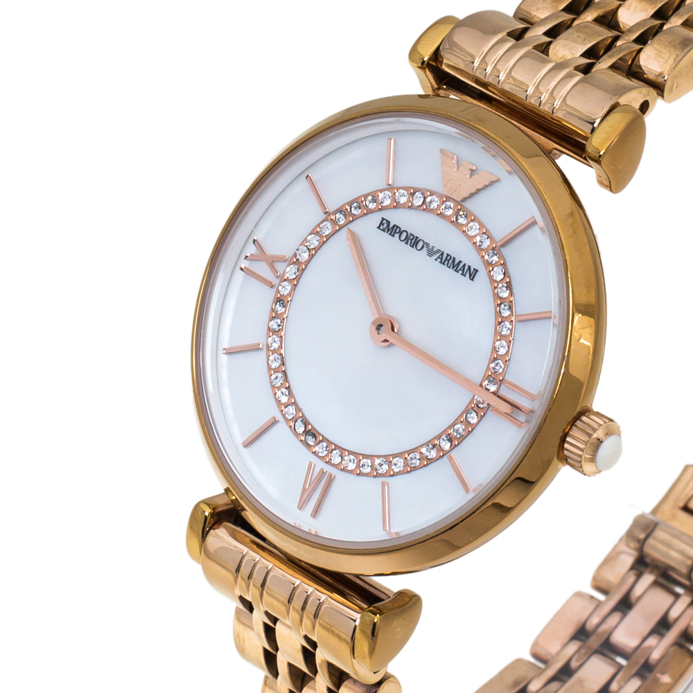 

Emporio Armani Mother Of Pearl Rose Gold Tone Stainless Steel Classic AR1909 Women's Wristwatch