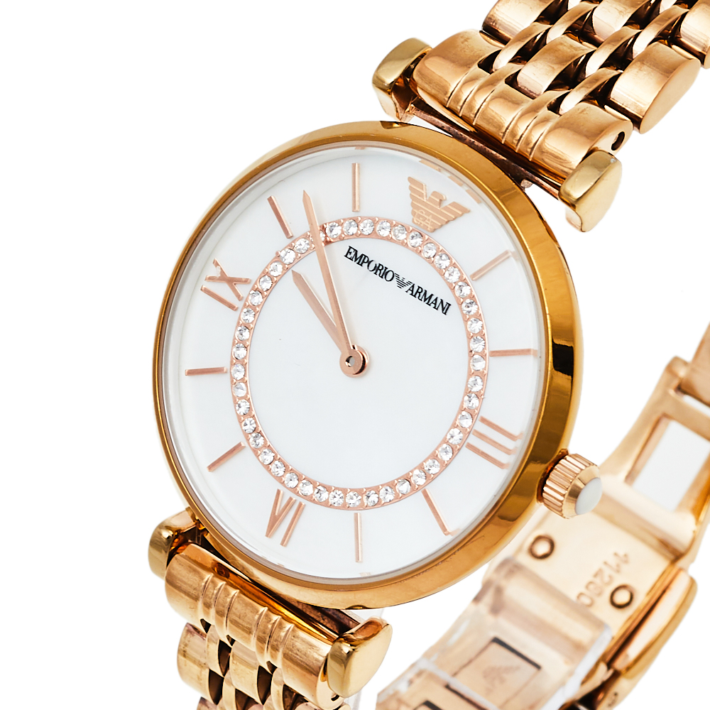 

Emporio Armani Mother Of Pearl Gold Plated Stainless Steel Classic AR1909 Women's Wristwatch, White