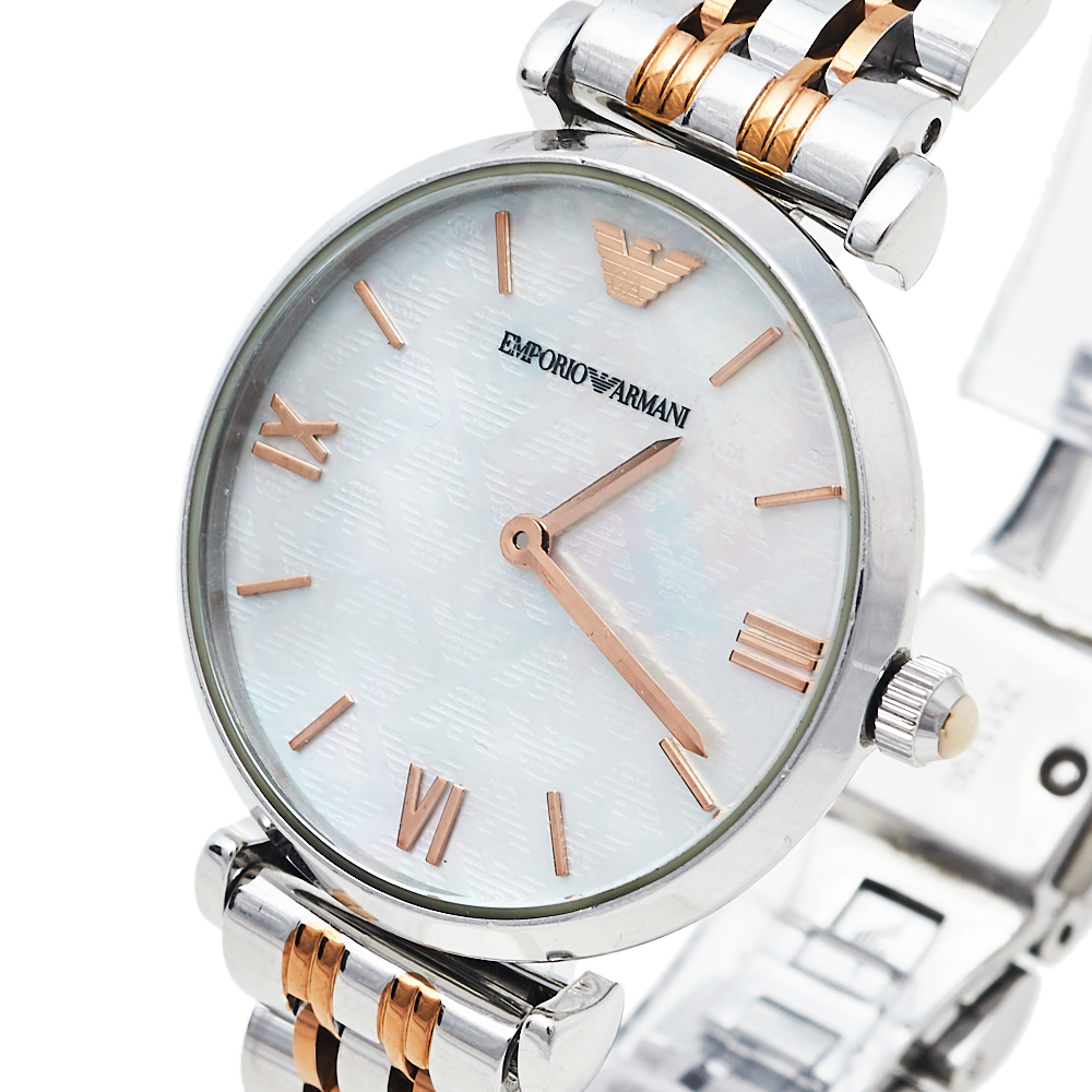 

Emporio Armani Mother Of Pearl Two-Tone Stainless Steel Retro AR1987 Women's Wristwatch, White