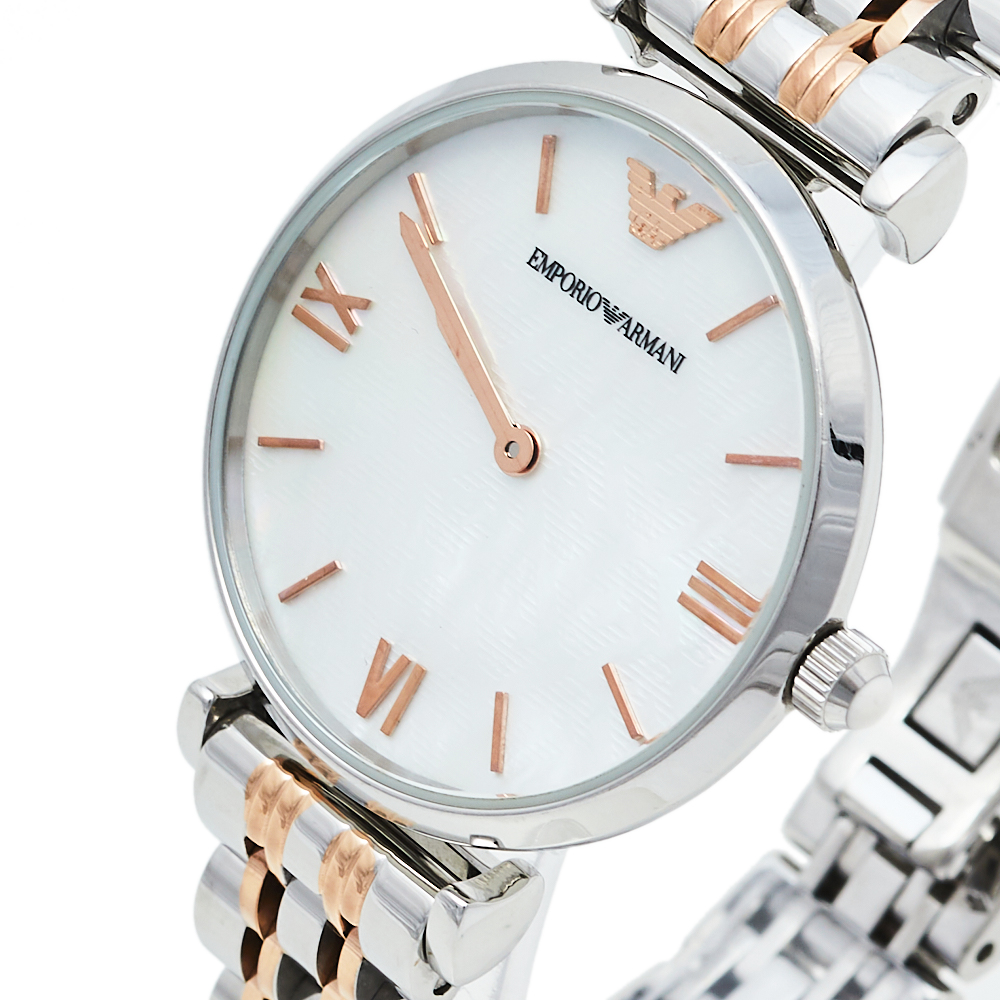 

Emporio Armani Mother Of Pearl Two-Tone Stainless Steel Retro AR1987 Women's Wristwatch, White