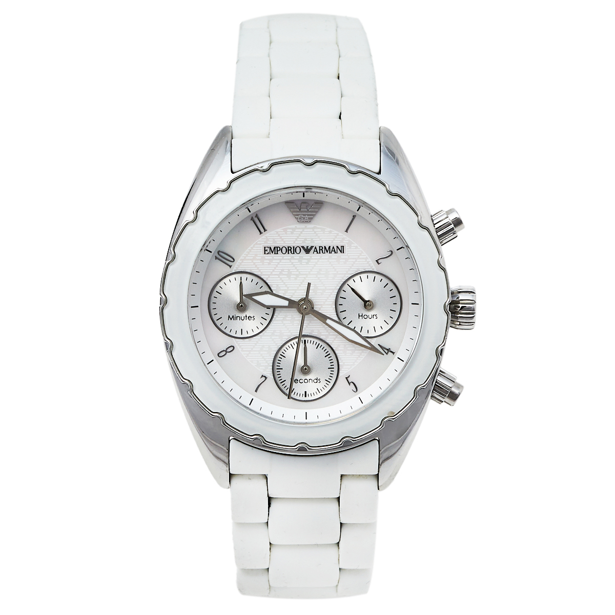 Pre-owned Emporio Armani White Stainless Steel Rubber Sportivo Ar5941 Women's Wristwatch 35 Mm