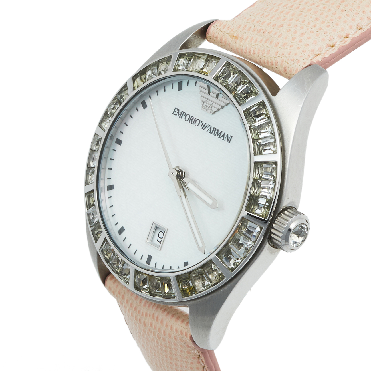 

Emporio Armani Mother of Pearl Stainless Steel Leather AR-0543 Women's Wristwatch, Silver