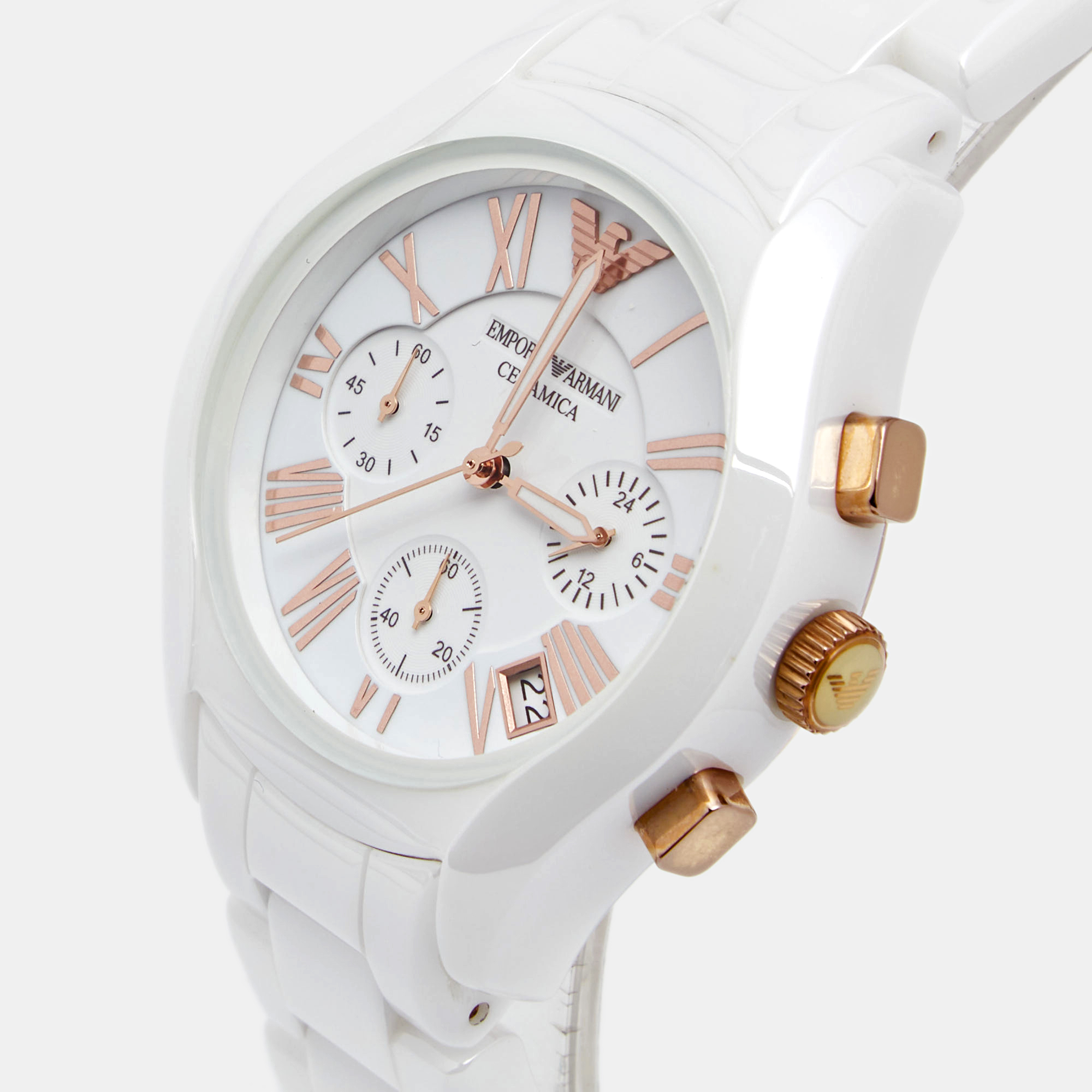 

Emporio Armani White Ceramic Rose Gold PVD Coated Stainless Steel Cermica AR1417 Women's Writwatch 38