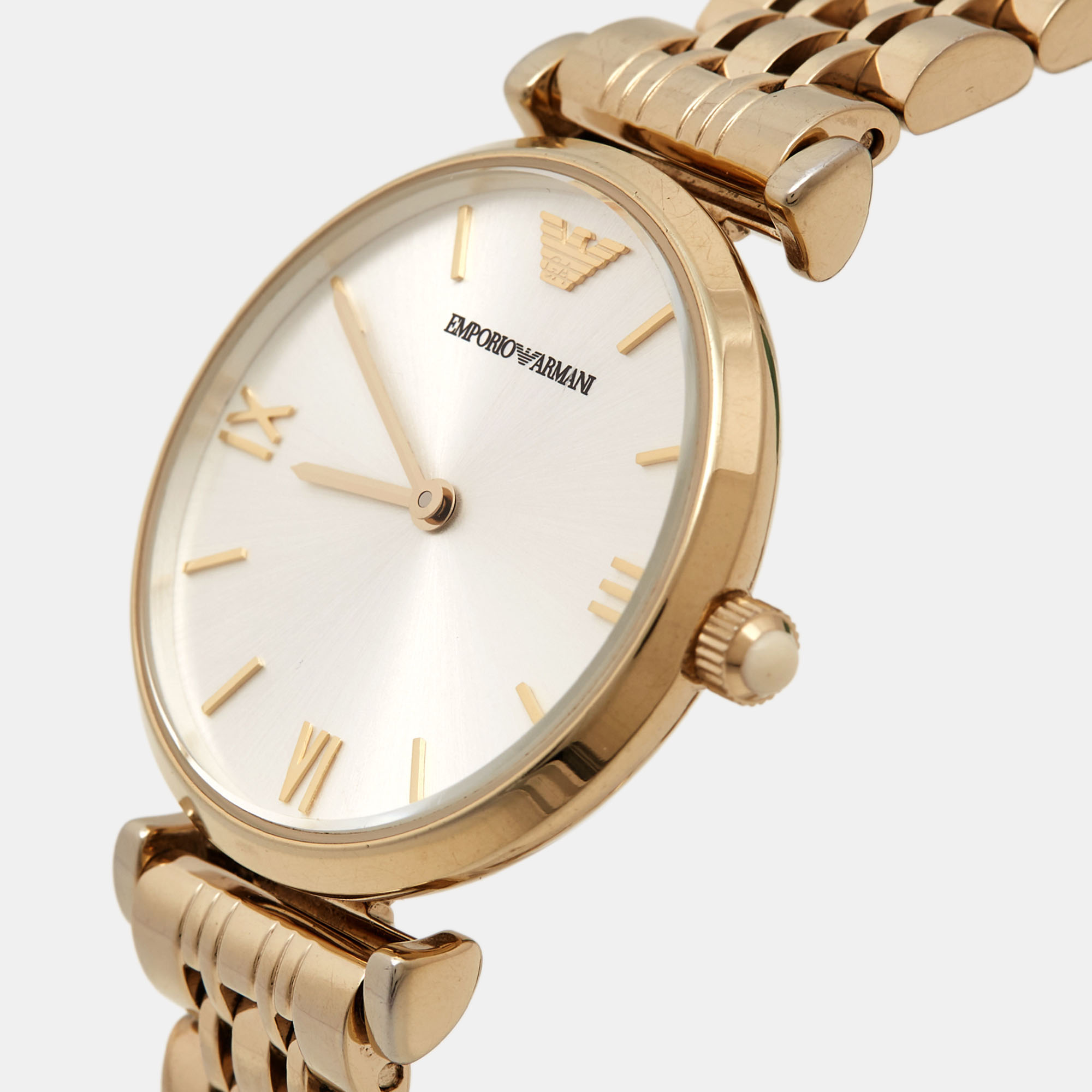 

Emporio Armani Silver Gold Plated Stainless Steel Classic AR-1877 Women's Wristwatch