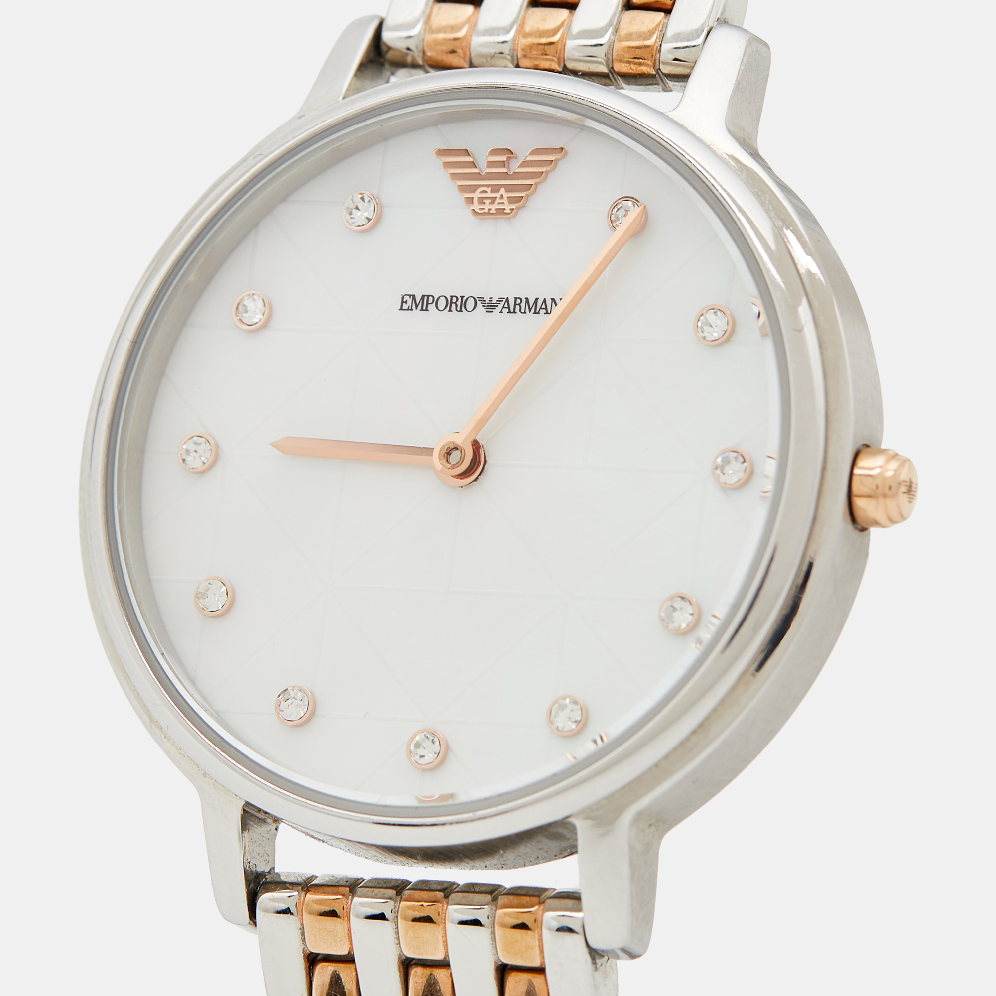 

Emporio Armani Mother of Pearl Two Tone Stainless Steel AR80019 Women's Wristwatch  & Earrings Set, White