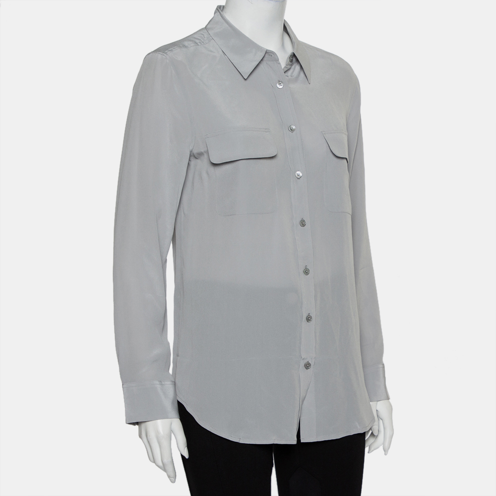 

Equipment Femme Grey Silk Patch Pocket Detail Slim Signature Shirt