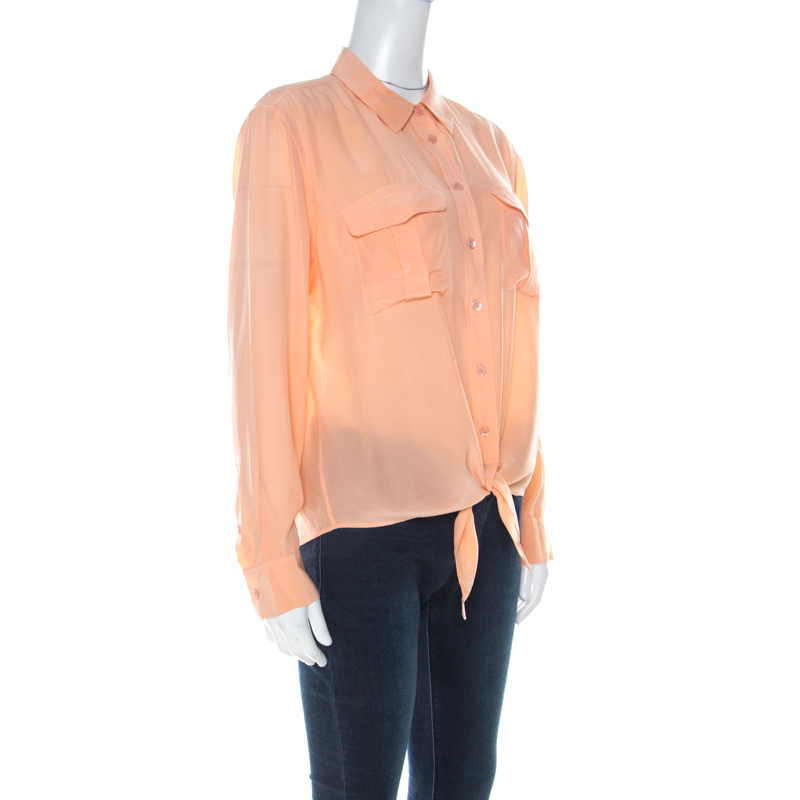 

Equipment Pastel Orange Silk Long Sleeve Button Down Shirt