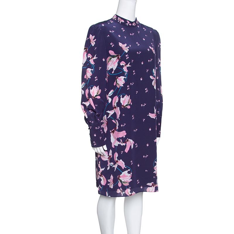 

Erdem Navy Blue Kayo Lily Printed Silk Mirela Shift Dress