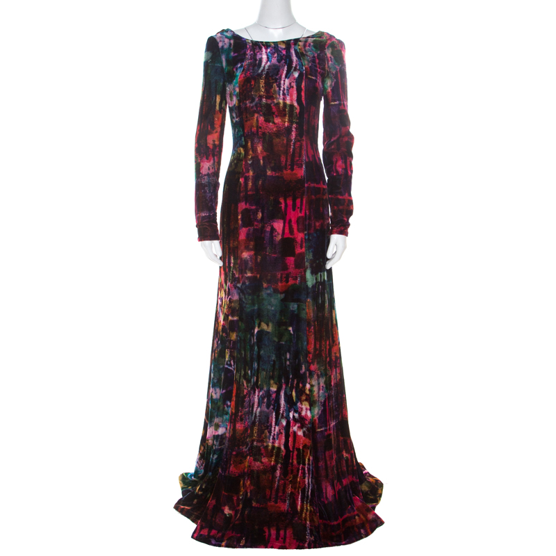 Erdem Multicolor Printed Velvet Slit Detail Daniella Gown S Erdem | TLC