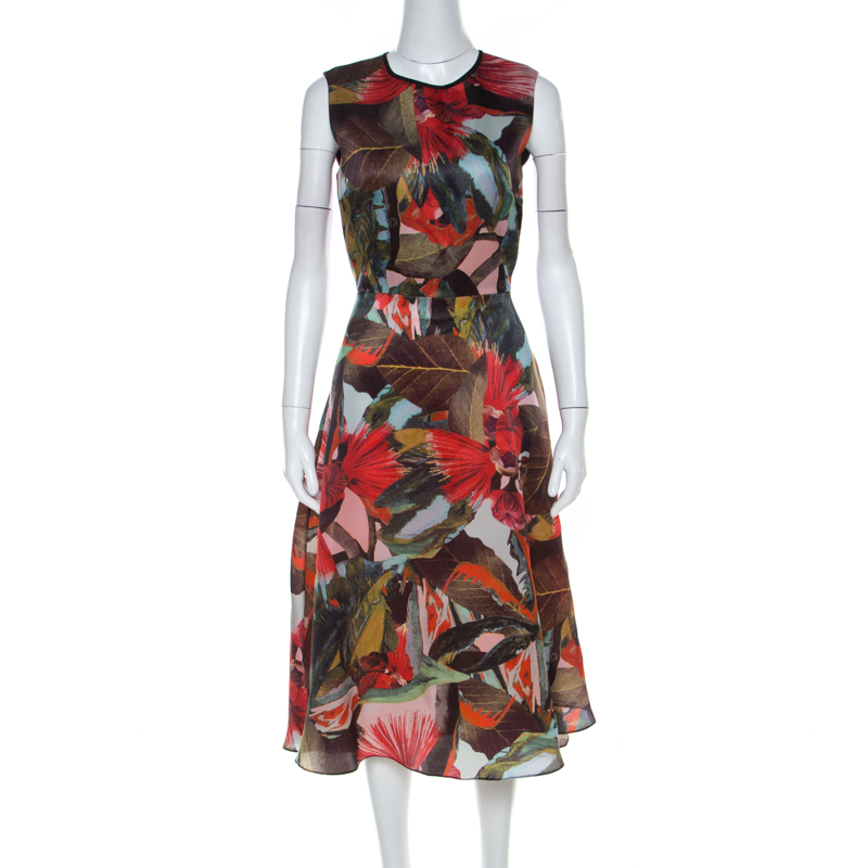 Erdem Multicolor Leaf Print Silk Mackenzie Tamae Sleeveless Dress M