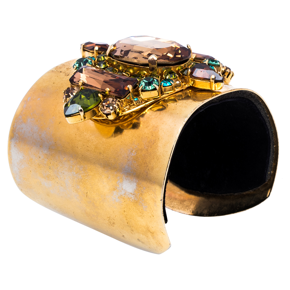 

Erickson Beamon Gold Tone Crystal Embellished Open Cuff Bracelet