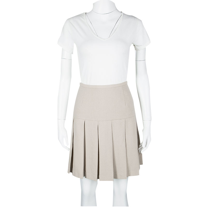 

Ermanno Scervino Beige Wool Pleated Mini Skirt