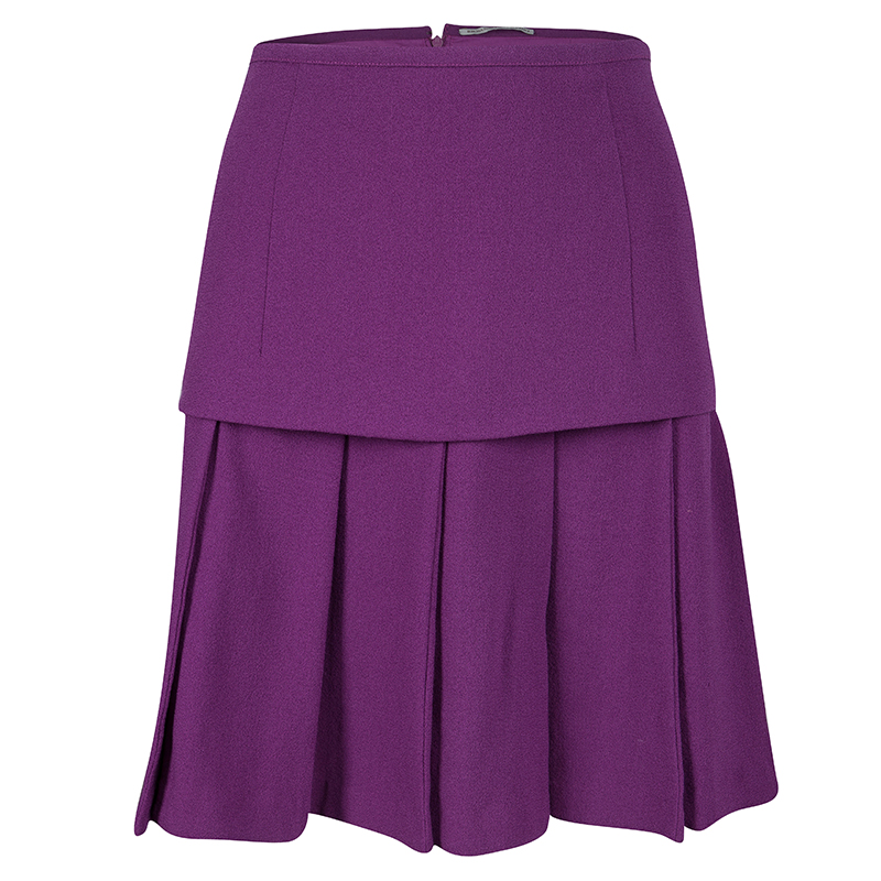 Pre Owned Ermanno Scervino Purple Wool Pleated Mini Skirt M