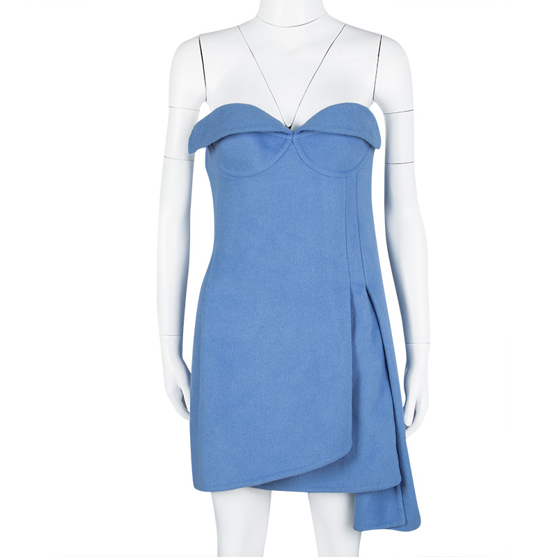 

Ermanno Scervino Blue Angora Layered Strapless Dress