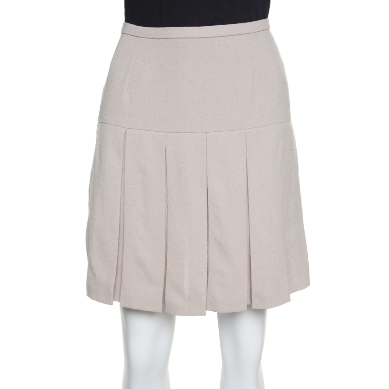 Ermanno Scervino Beige Wool Pleated Mini Skirt M