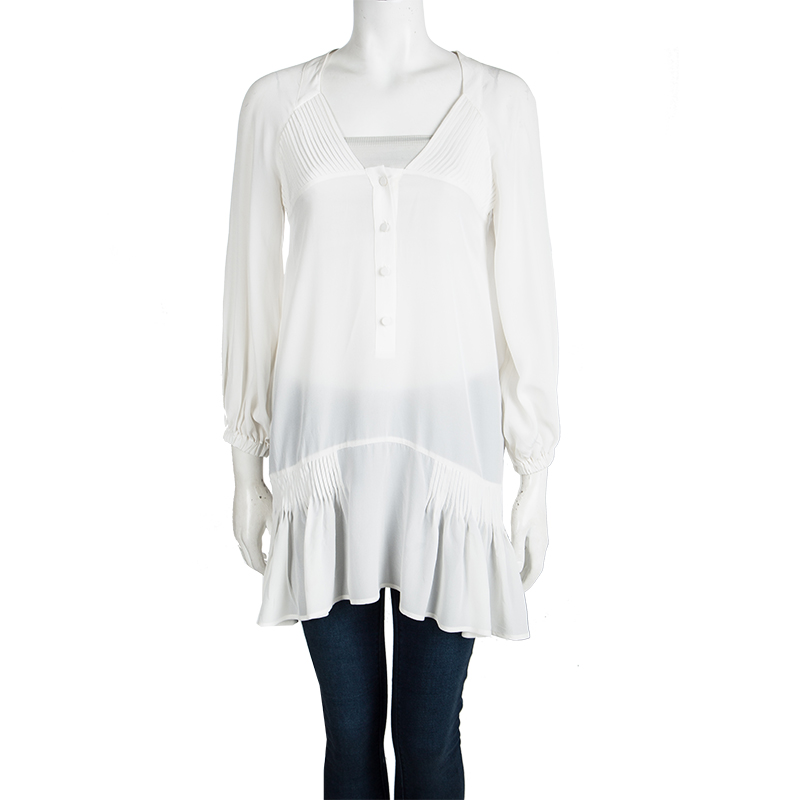 

Ermanno Scervino Off White Silk Pintucked Detail Long Sleeve Tunic