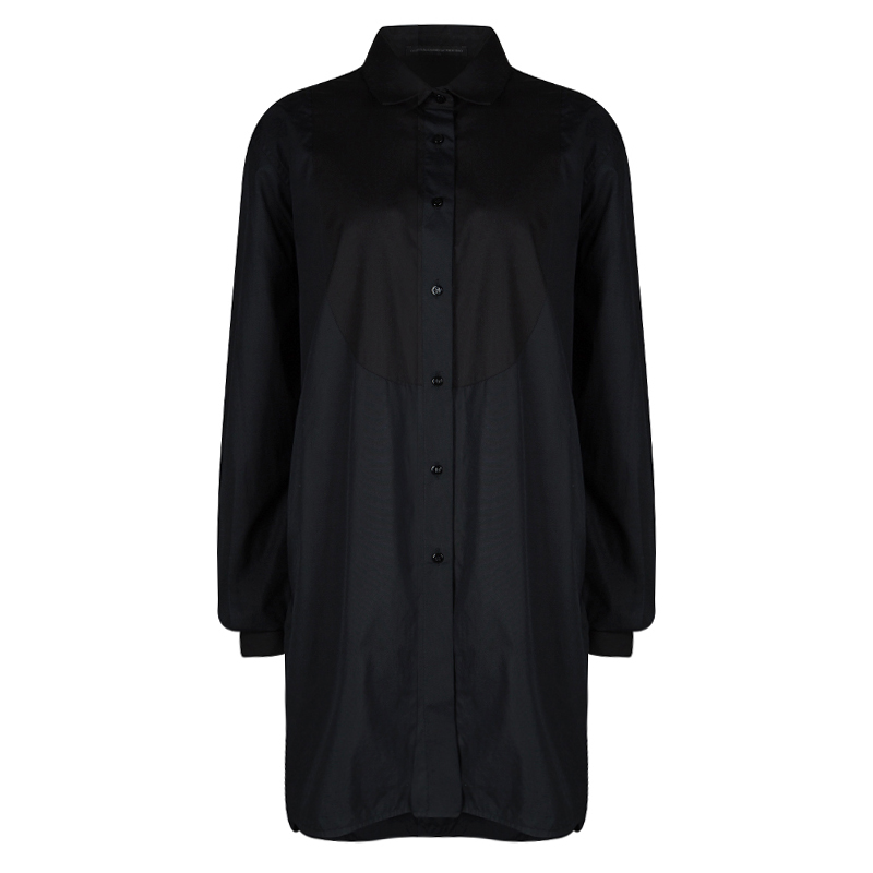 Ermanno Scervino Black Cotton Long Sleeve Button Front Shirt Dress L