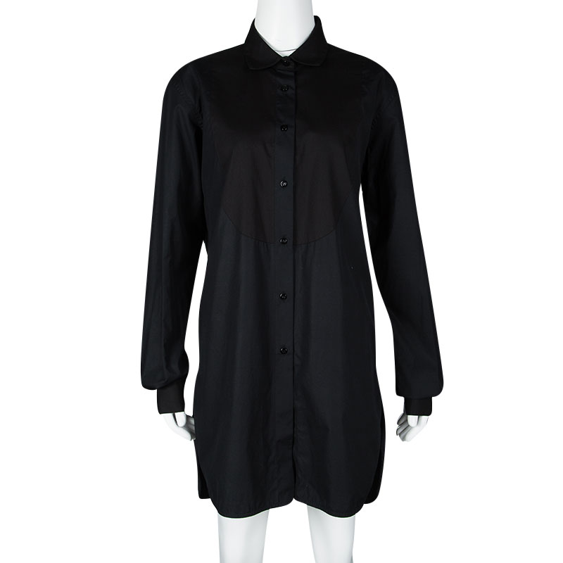 

Ermanno Scervino Black Cotton Long Sleeve Button Front Shirt Dress