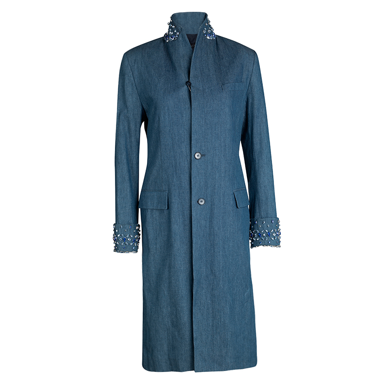 Ermanno Scervino Denim Embellished Long Jacket S