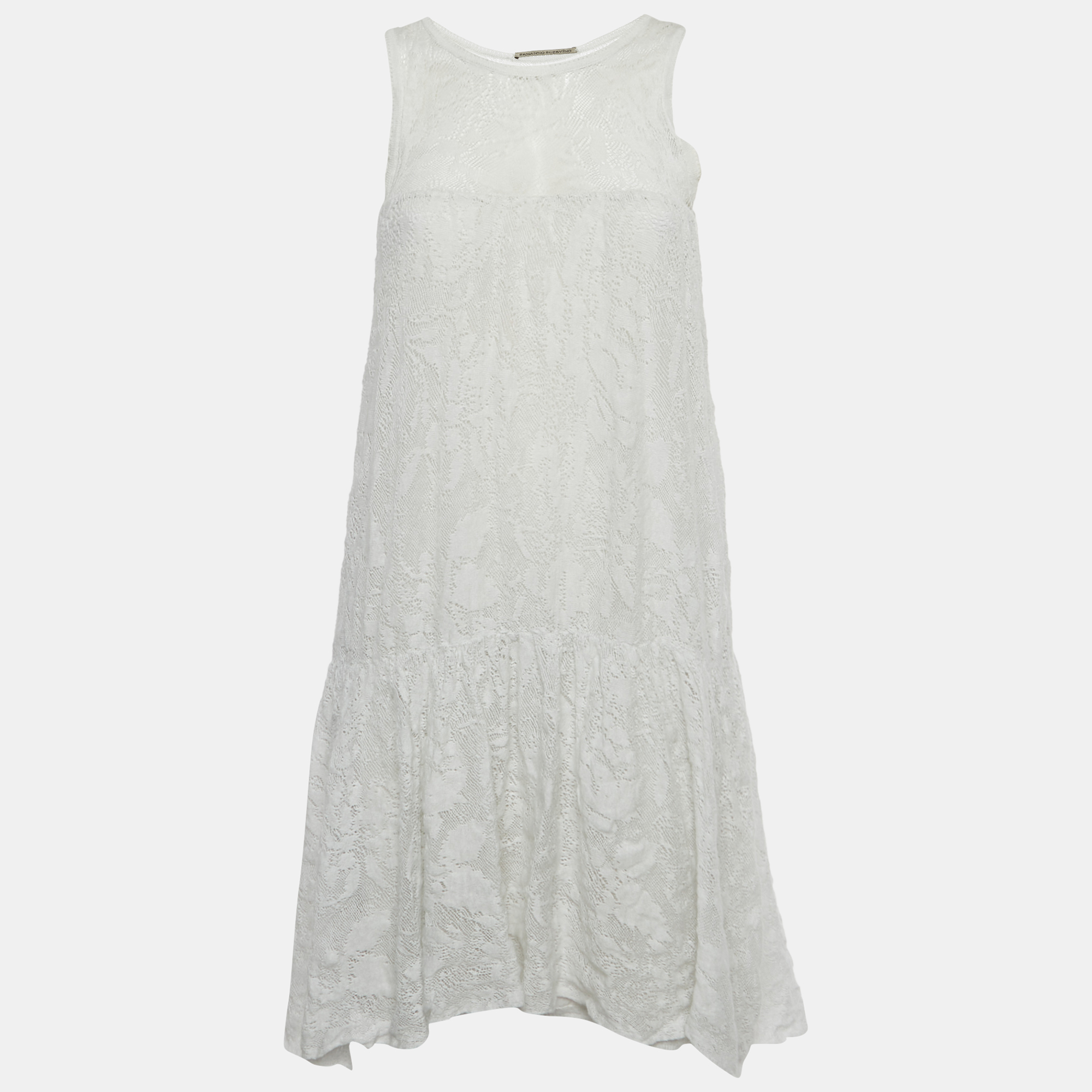 Pre-owned Ermanno Scervino White Lace Sleeveless Mini Dress S