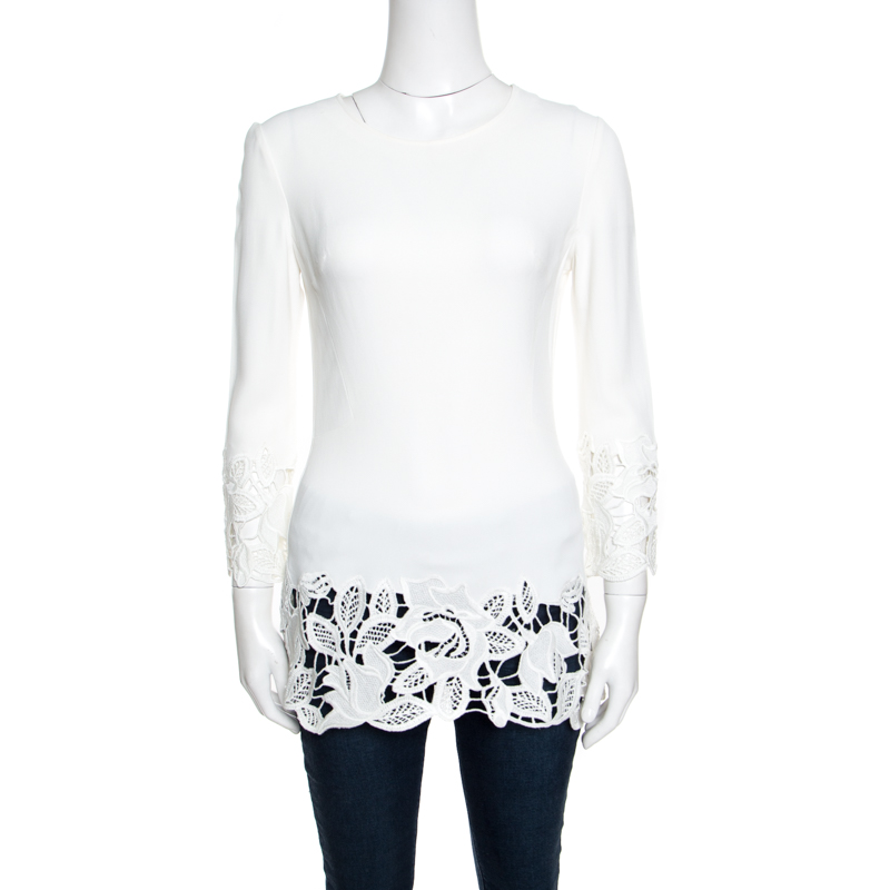 

Ermanno Scervino Off White Floral Lace Trim Detail Long Sleeve Top S
