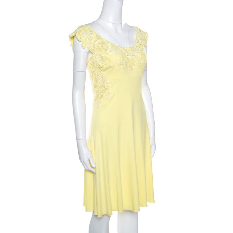 

Ermanno Scervino Yellow Knit Lace Detail Sleeveless Dress