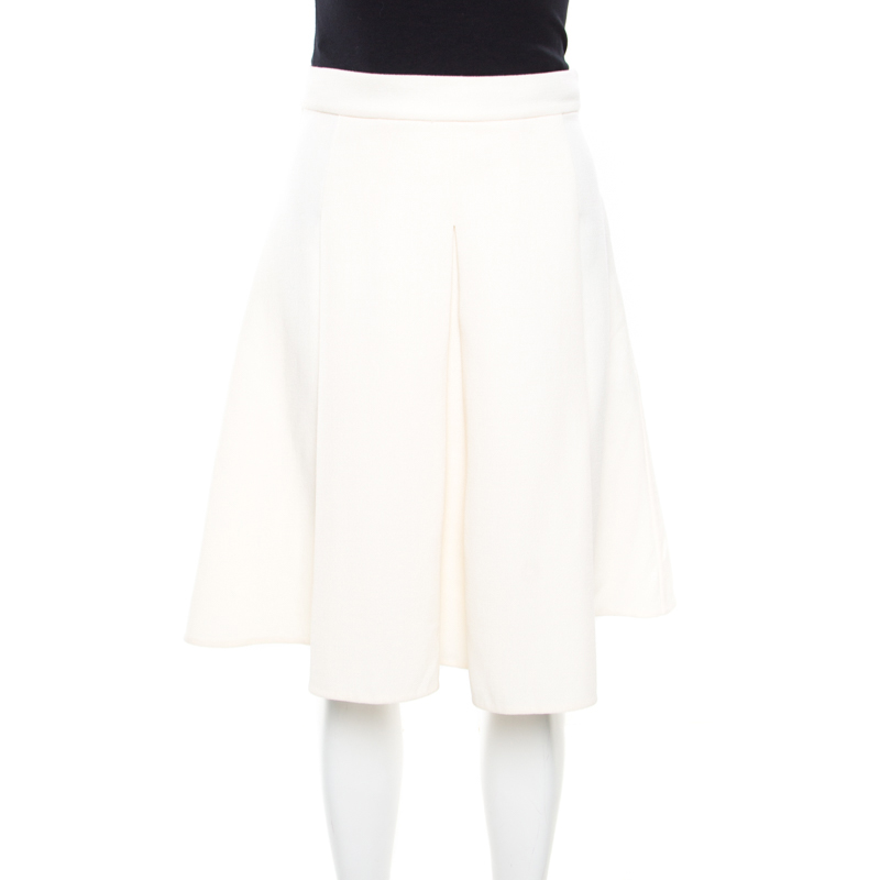 Ermanno Scervino Cream Textured Wool Inverted Pleat A Line Skirt S