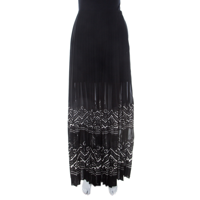 Ermanno Scervino Black Applique Border Detail Pleated Maxi Skirt M