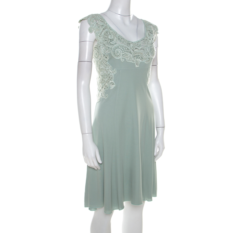 

Ermanno Scervino Pastel Green Lace Detail Sleeveless Dress