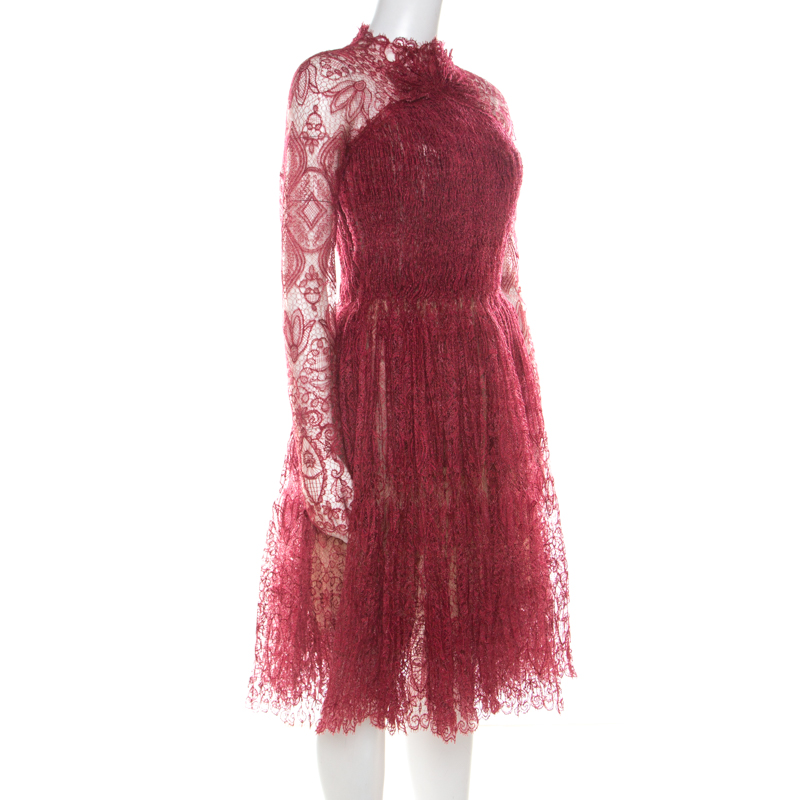 

Ermanno Scervino Red Crinkled Tulle Lace Cocktail Dress